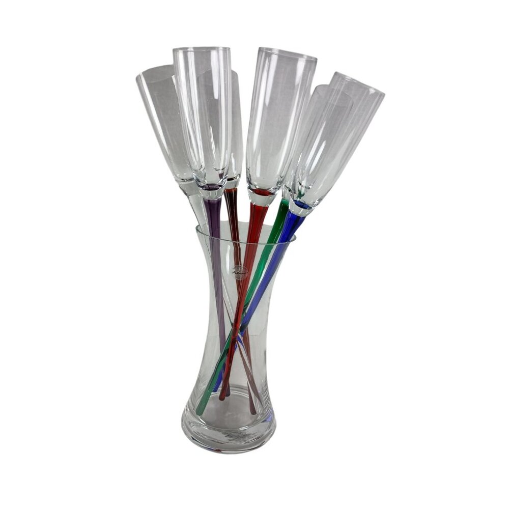 Artland Collection 6 Champagne Wine Flutes Glasses Hand Blown 6oz. Crystals NIB - Picture 2 of 11